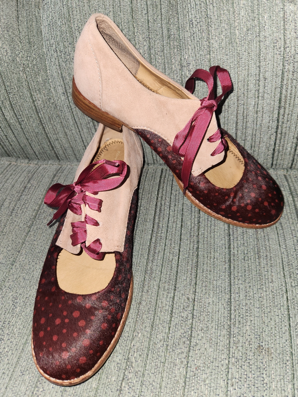 🍉Pilcro and the Letterpress Blush and Burgundy Polka Dot Lace-Up Flats - Picture 6 of 7